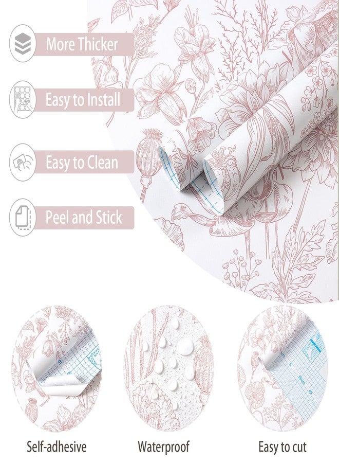 Toduso Peel and Stick Wallpaper Floral Wall Paper Pink and White Contact Paper Waterproof Removable Self Adhesive Flowers Wallpaper for Bedroom Bathroom Decorative Cabinets Vinyl 17.3"x78.7" - Image 2
