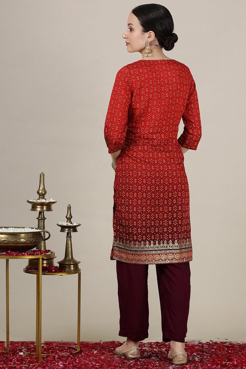 Aurelia Women’s Abstract Printed Straight Kurta | Round Neck Kurta for Women | Printed Kurta for Women | Beautiful Regular Fit Kurta for Women Red - Image 5