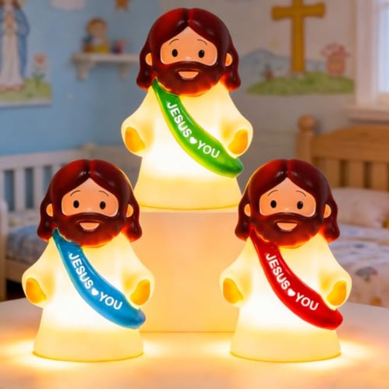 3 Pack Christmas Jesus Night Light Lamp, LED Tap-Dimmable Bedside Touch Lamp, Jesus Love You Christian Decor Gift for Easter Bedroom Church Prayer Corner - Image 1