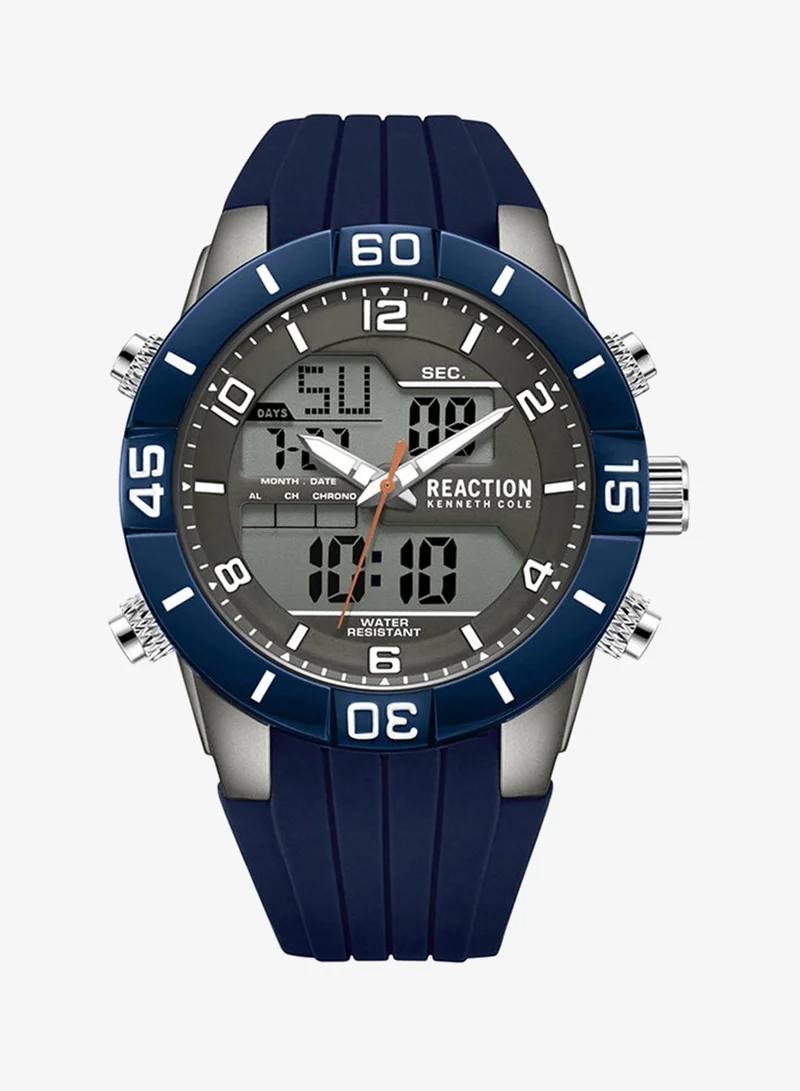 كينيث كول ريأكشن Kenneth Cole Reaction Analogue - Digital Gents Watch With Blue Silicon Strap 46mm - KRWGP9005801