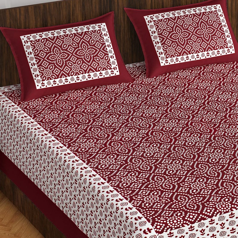 Cotton180 TC Bedsheet For Double Bed Rajasthani Jaipuri Traditional Floral King Size Double Bedsheet With 2 Pillow Covers Multicolor14 - Image 1