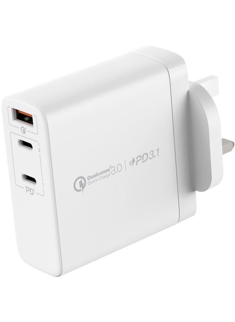 UM27 One Plug 3-Port [140W] Fast Wall Charger [GaN tech] 2x USB-C PD 3.1 Power Delivery + 1x USB QC 3.0 PPS SCP Charging Adapter - White