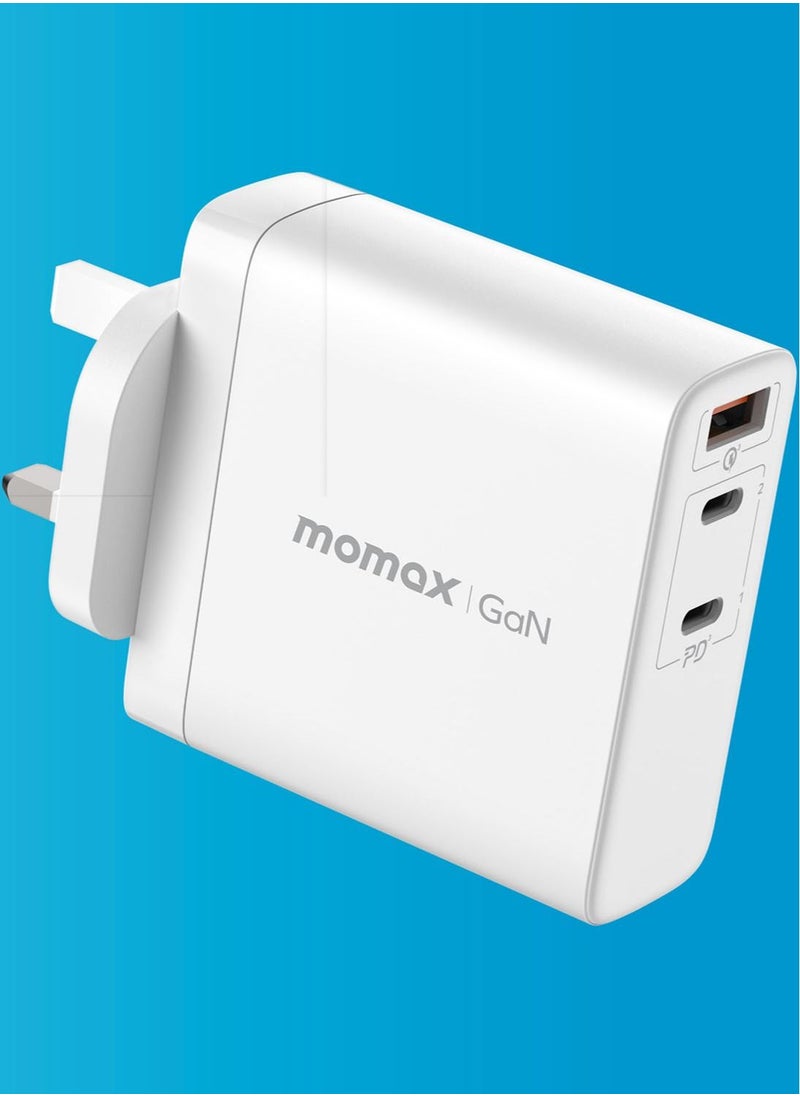 Momax - UM27 One Plug 3-Port [140W] Fast Wall Charger [GaN tech] 2x USB-C PD 3.1 Power Delivery + 1x USB QC 3.0 PPS SCP Charging Adapter - White - Image 1