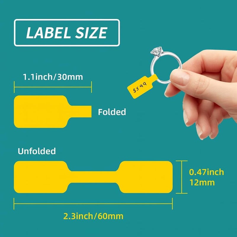 BAR-CODING TECH 1200 Pcs Jewelry Price Tags | Yellow Dumbbell Blank Stickers | Glossy Finish | Self Adhesive Jewelry Labels | for Bracelet | Ring | Necklace | Earring | 1 Roll (1200 Labels) - Image 3