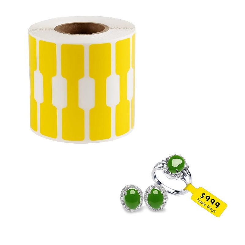 BAR-CODING TECH 1200 Pcs Jewelry Price Tags | Yellow Dumbbell Blank Stickers | Glossy Finish | Self Adhesive Jewelry Labels | for Bracelet | Ring | Necklace | Earring | 1 Roll (1200 Labels) - Image 1