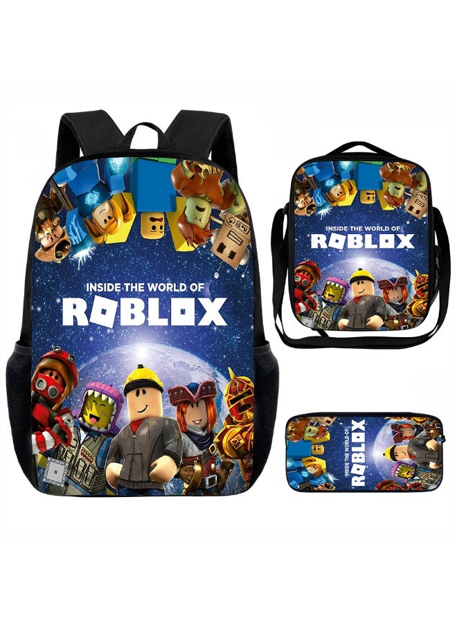 روبلوكس جديد روبلوكس على ظهره الغداء حقيبة مقلمة ثلاثة قطعة دعوى الرجال والنساء الترفيه الرياضة السفر على ظهره طالب المدرسة على ظهره - Image 1