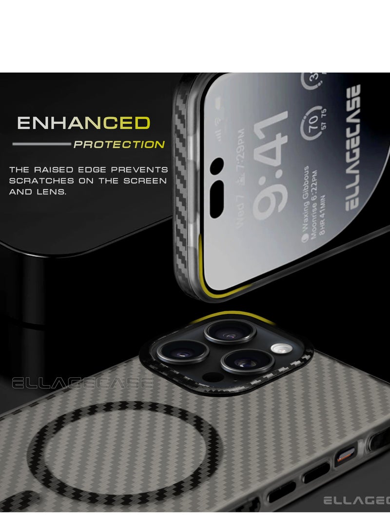 ELLAGECASE حافظة كربون لجهاز آيفون 15 برو ماكس، كربون مغطى بالبلاستيك، حماية كاميرا قوية، مضادة للصدمات، حماية معززة، متوافقة مع ماغسيف والشحن اللاسلكي - Image 5