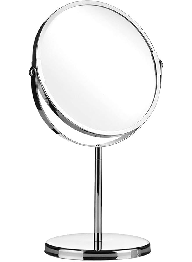 The Bros 8" Double-Sided Magnifying Mirror for Bathroom & Make-Up, Brass, Frameless, L9.6 x W27.6 cm, 360° Swivel, Arm Mount