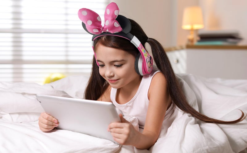 eKids Minnie Mouse Kids Bluetooth Headphones, Wireless with Microphone Includes Aux Cord, Volume Reduced Foldable Headphones for School, Home, or Travel, Pink - Image 2