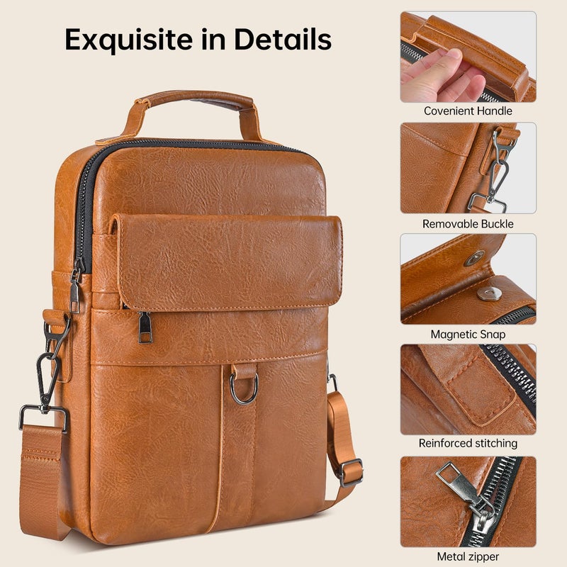 imComor 13 Inch Laptop Shoulder Bag Leather Briefcase for iPad Air 13 inch M3 M2 2025 2024, iPad Pro 13" M5 M4 with Magic Keyboard, iPad Pro 12.9 6/5/4/3, Vertical Laptop Sleeve Messenger Computer Bag, Brown - Image 5