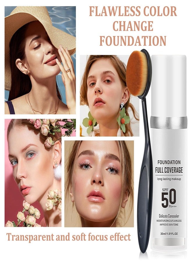 LZYLLS 2PCS Color Changing Foundation Makeup Set, Full Coverage Liquid Makeup Foundation with Brush, Moisturizing Oil Control Foundation Color Changing Makeup, Waterproof Matte Concealer with Makeup Sponge - Image 2