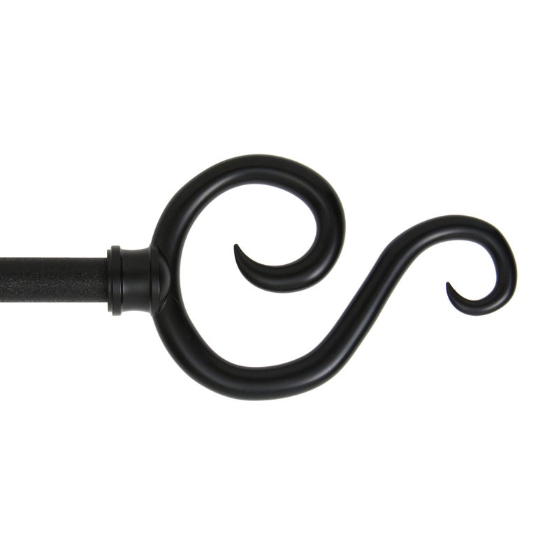 Kenney KN65273 Large Plastic Scroll End Standard Decorative Window Curtain Rod, 28-48" Adjustable Length, Black Finish, 5/8" Diameter Steel Tube
