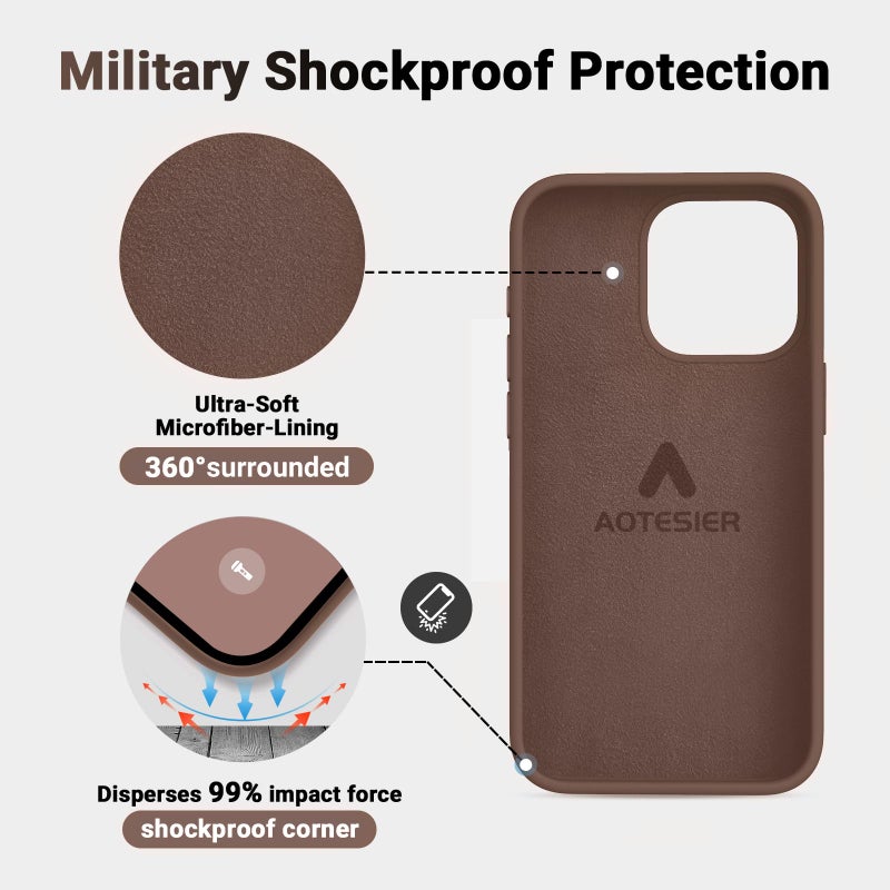AOTESIER Shockproof for iPhone 15 Pro Case, [Food Grade Silicone] Phone Case [Military Drop Protection] with Soft Anti-Scratch Microfiber Lining, 6.1 inch, Chocolate - Image 4