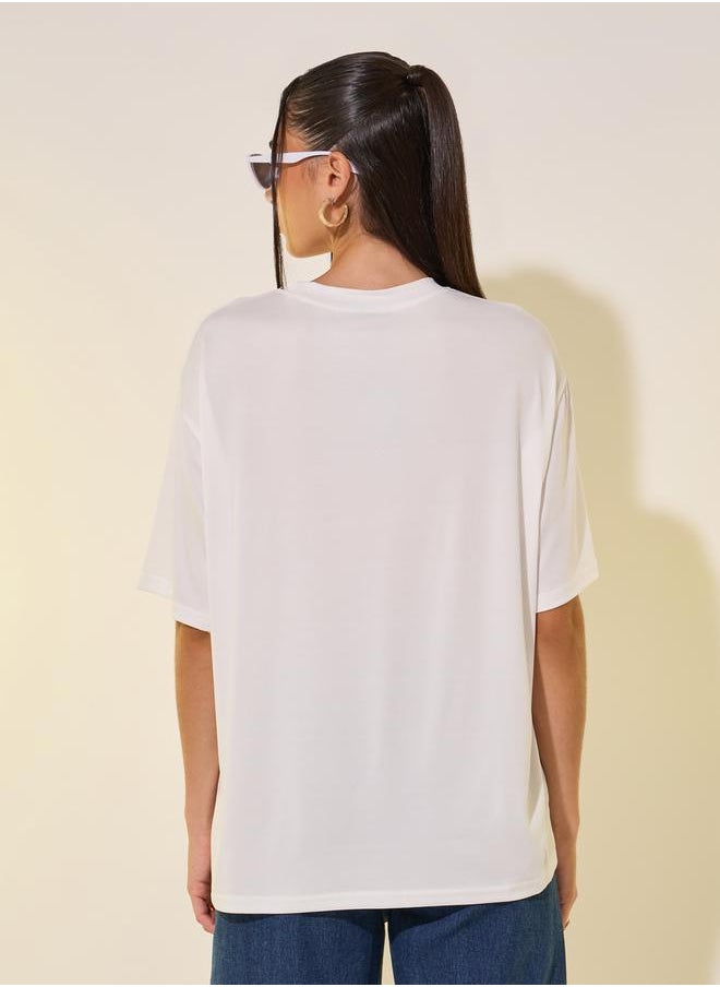 Styli - Slogan Printed Short Sleeve Oversized T-Shirt - Image 1
