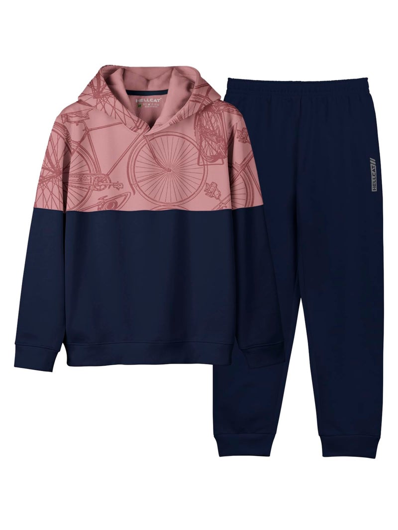 HELLCAT Printed Cotton Blend Hoodie T-Shirt and Jogger Trackpant Clothing Set for Boys_ Taupe_3-4 Years - Image 1