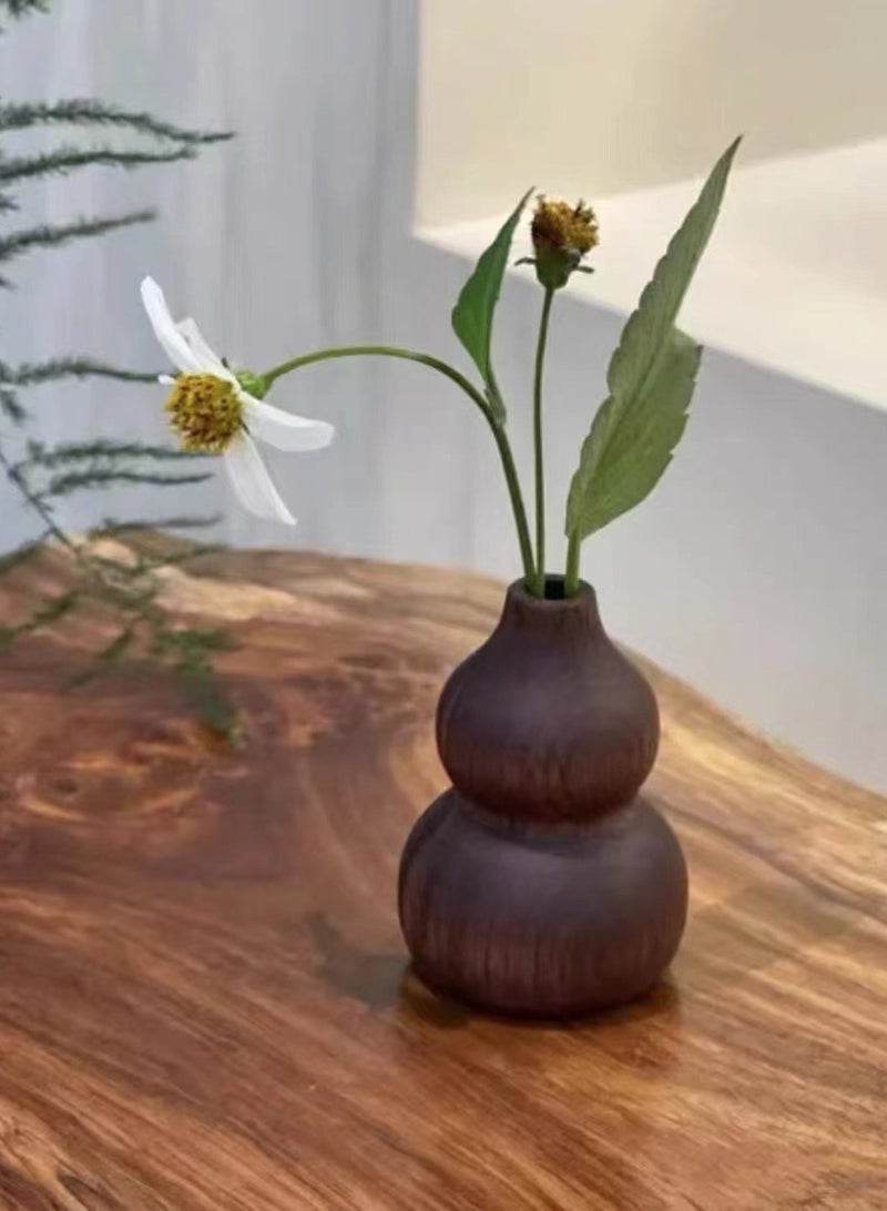 Generic Wooden handmade gourd ornaments diffuser wood car aromatherapy retro flower vase  - Image 1