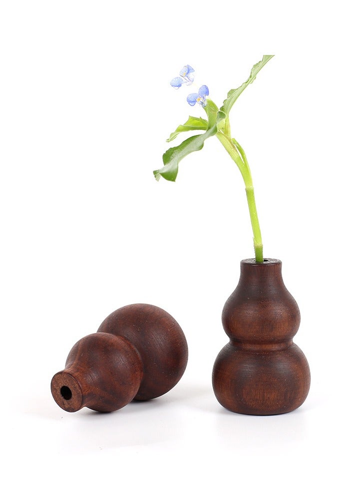 Generic Wooden handmade gourd ornaments diffuser wood car aromatherapy retro flower vase  - Image 2