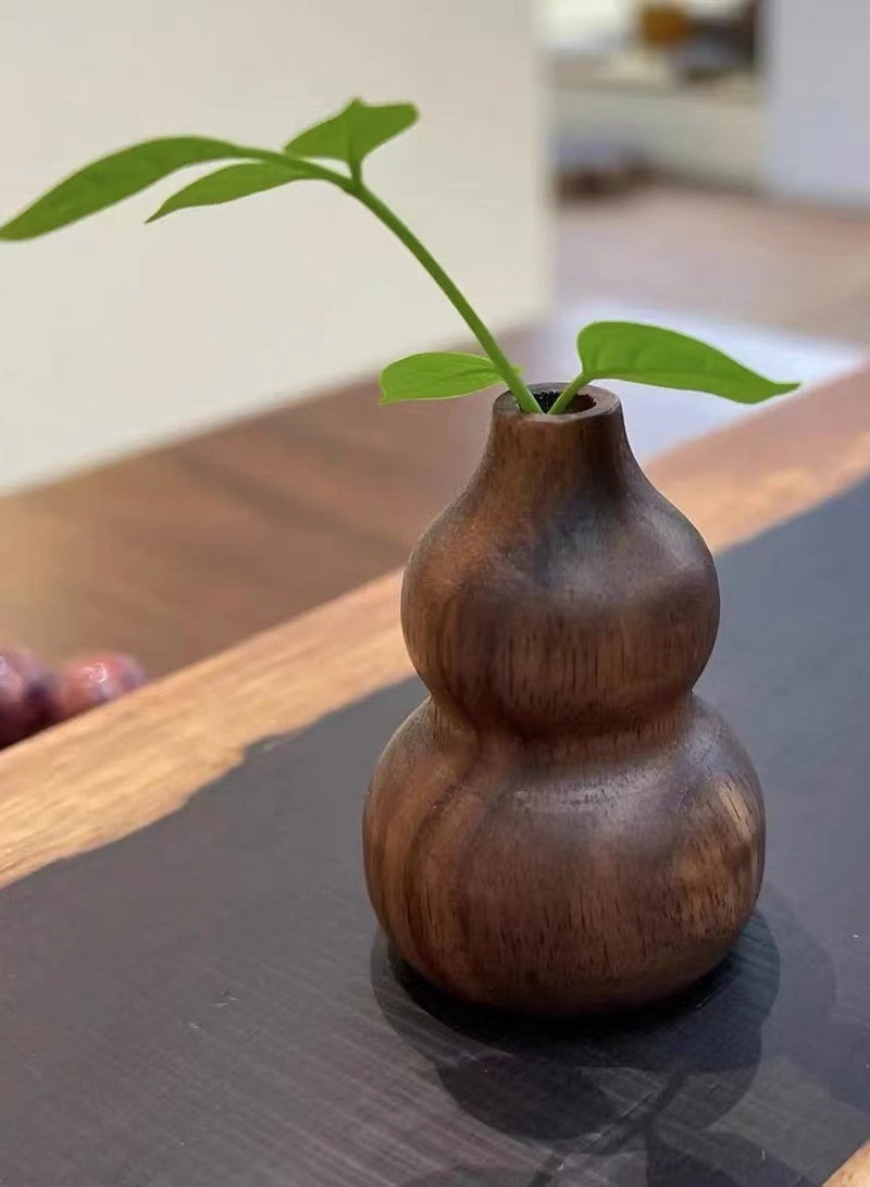 Generic Wooden handmade gourd ornaments diffuser wood car aromatherapy retro flower vase  - Image 5