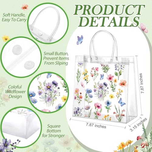 Resholder 24 Pcs Spring Floral Clear Gift Bags Wildflowers Goodie Bags with Handle 8 x 8 x 3.15 Inch Return Gift Wrap Tote for Guests Birthday Bridal Shower Wedding Tea Spring Summer Party Supplies - Image 2