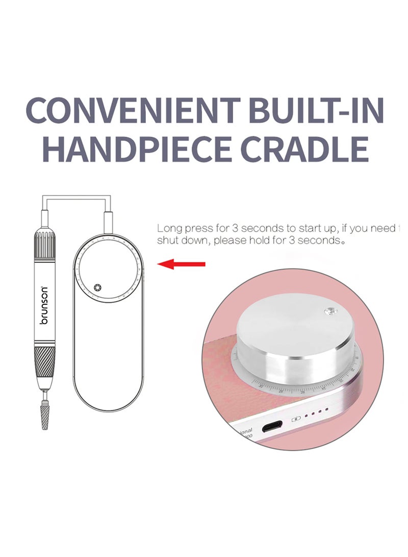 Brunson Submarine Portable Nail Drill Machine Waterproof Low Noise and Vibration 30000 RPM E File for Manicure and Pedicure Professional Electric Nail Drill for Gel Nails Salon and Home Use - Image 5
