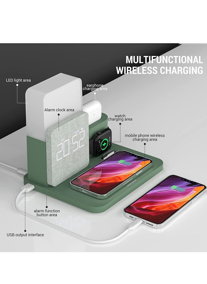 Generic - Wireless Charging Station 3 in 1 Fast 15W Wireless Charger with Alarm Clock and Night Light Charging Dock for iPhone 12/13/14 Pro/13 Mini/13 Pro Max/12 pro  Apple Pods Samsung - Image 1