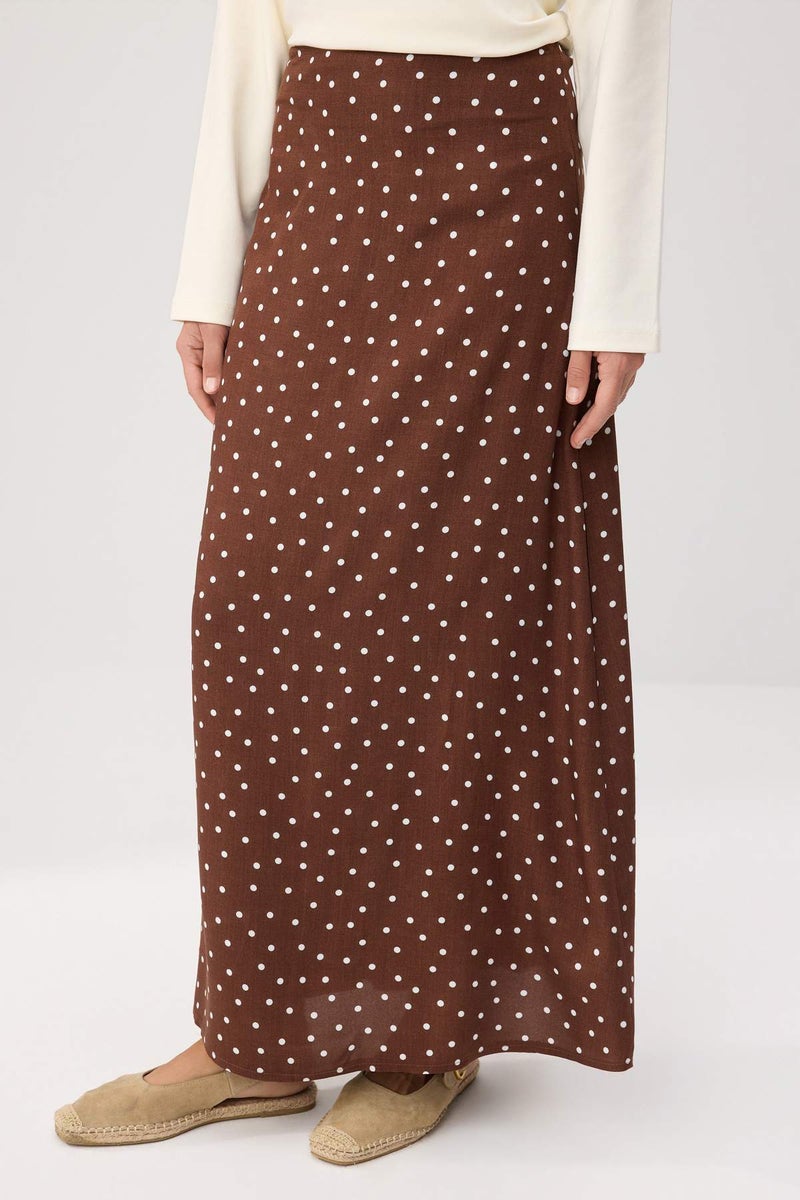 trendyol Brown Polka Dot Patterned Bell Woven Skirt - Image 3