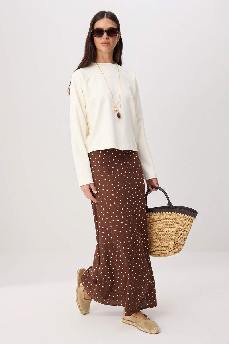 trendyol Brown Polka Dot Patterned Bell Woven Skirt - Image 2