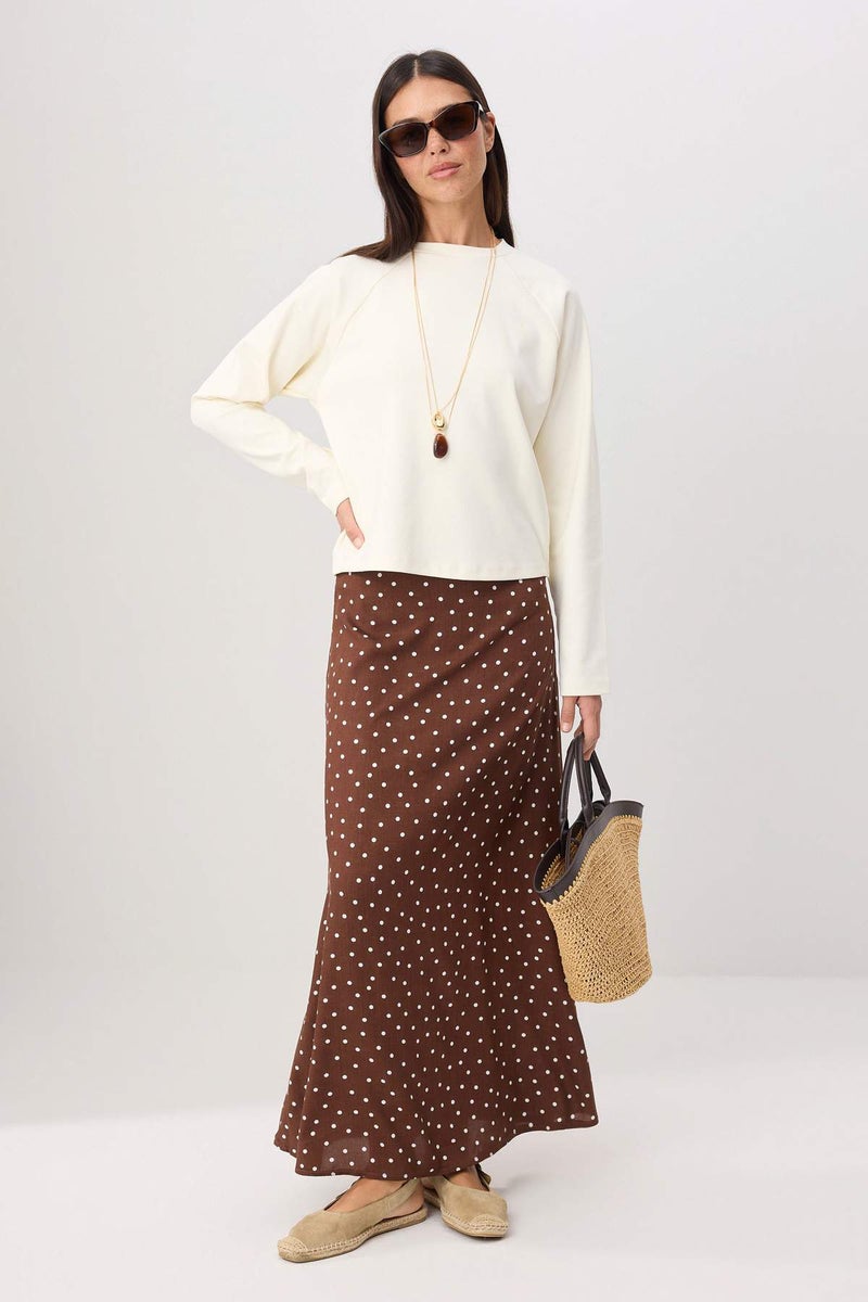 trendyol Brown Polka Dot Patterned Bell Woven Skirt - Image 1