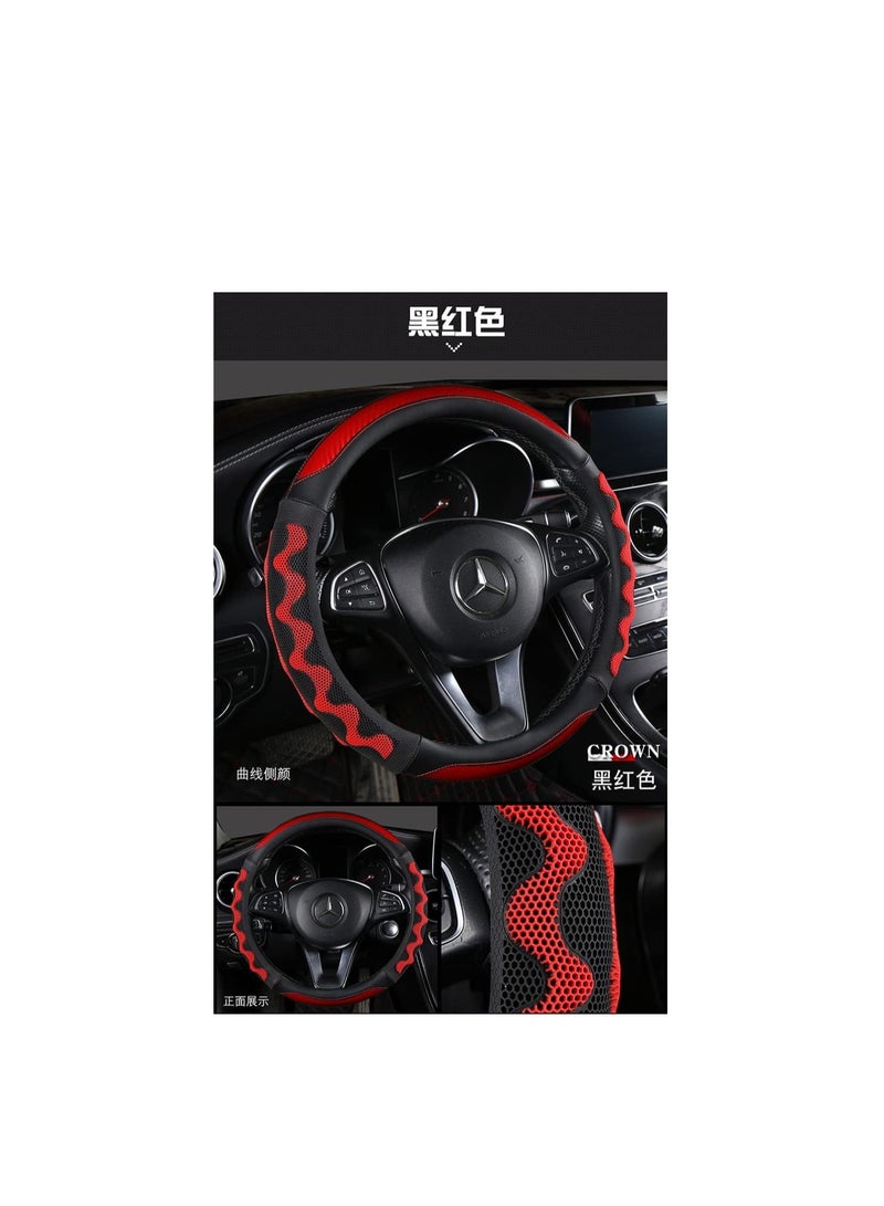 Universal 15 Inch Leather Steering Wheel Cover, Breathable Microfiber, Anti-Slip Odorless Protector in Black and Red - Image 4