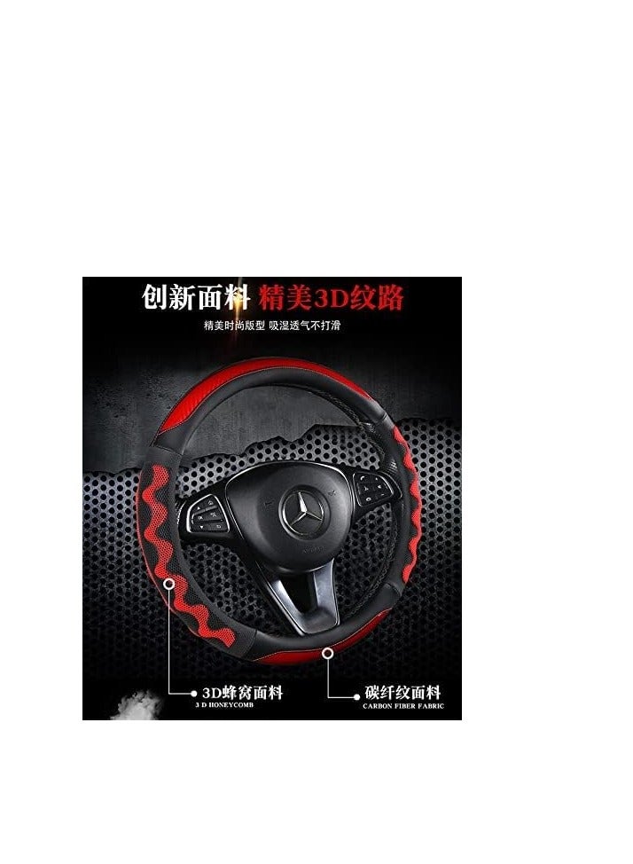 Universal 15 Inch Leather Steering Wheel Cover, Breathable Microfiber, Anti-Slip Odorless Protector in Black and Red - Image 2
