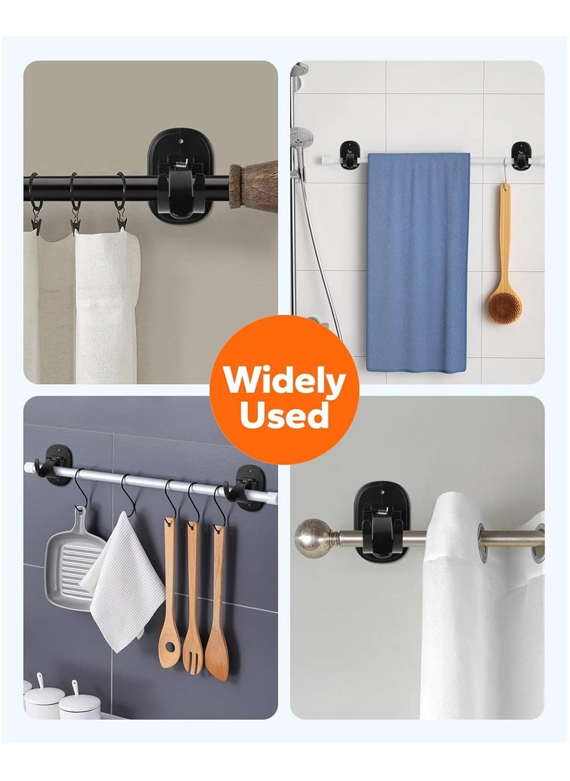 Oasisgalore - Self Adhesive Curtain Rod Bracket，Curtain Rod Holders Hooks No drilling on Wall For Home(4 Pieces, Black) - Image 1