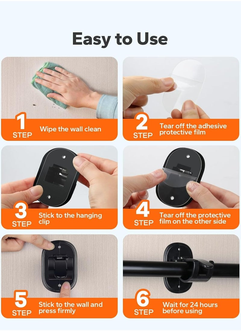 Oasisgalore - Self Adhesive Curtain Rod Bracket，Curtain Rod Holders Hooks No drilling on Wall For Home(4 Pieces, Black) - Image 1