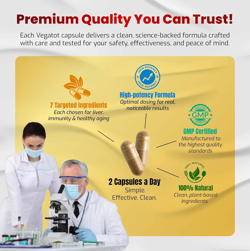 VEGATOT فيجاتوت مركب صحة الكبد تركيبة مصنوعة ومختبرة في الولايات المتحدة عالية الفعالية مع TUDCA حليب الشوك جذر الشمندر ورق الخرشوف بانكس جنسنغ أستراجالوس كركم تركيبة تنظيف ديتوكس - Image 5