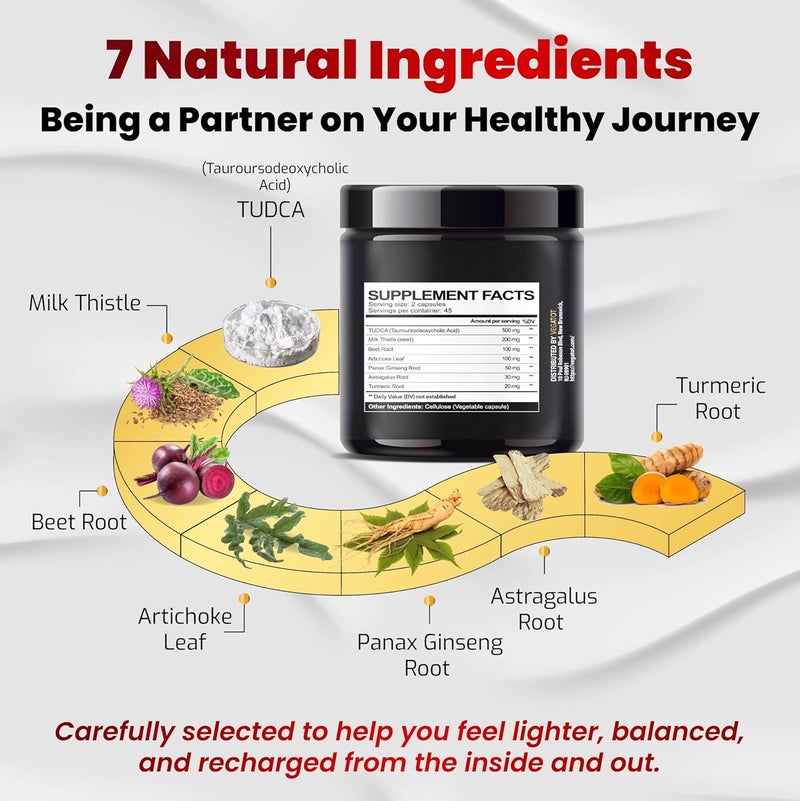 VEGATOT فيجاتوت مركب صحة الكبد تركيبة مصنوعة ومختبرة في الولايات المتحدة عالية الفعالية مع TUDCA حليب الشوك جذر الشمندر ورق الخرشوف بانكس جنسنغ أستراجالوس كركم تركيبة تنظيف ديتوكس - Image 4