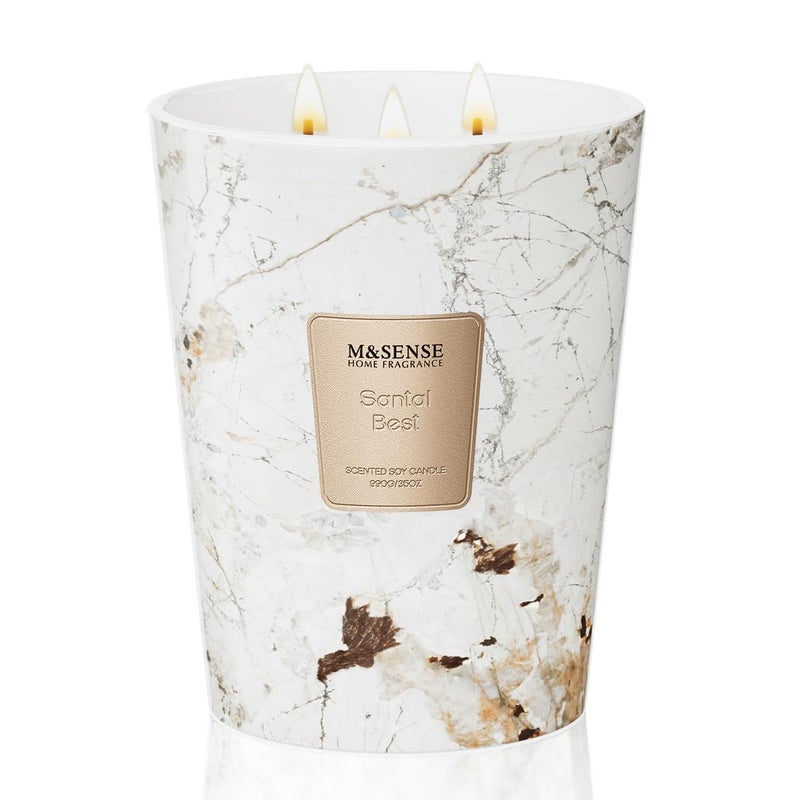 M&SENSE Extra Large Candle 35oz 150H Santal Scented 3-Wick Highly Scented Jar Candles, XL Candle for Home Decor, Long Lasting Aromatherapy Candle for Stress Relief, Meditation - Image 1