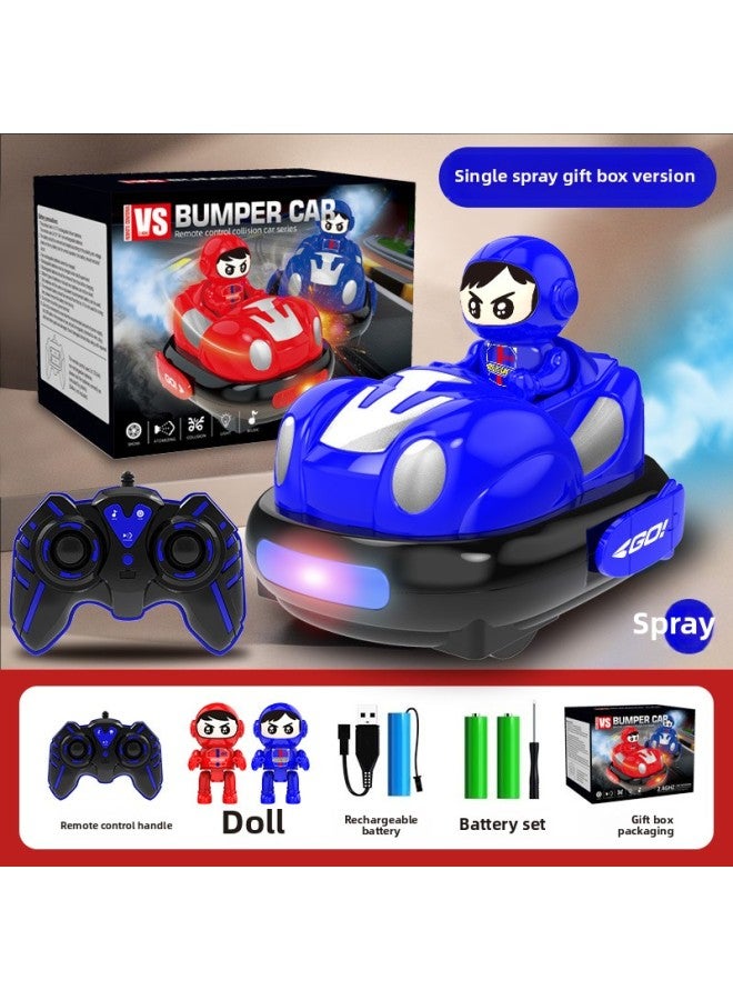 Bumper Car Remote Control Car Double Battle Parent-child Children's Racing Drift Off-road Electric Carting Car Toy Boy-Color:One-click Spray - Fun Skills [egg Boy Bump Car - Blue] Gift Box-Scale:2 Sets Of Body Batteries [90 Minutes Of Battery Life] Free 2 Remote Control Batteries  - Image 1