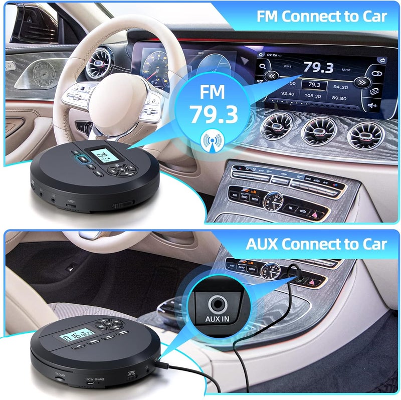 Desobry Portable CD Player with Speakers & FM Transmitter, Black - Image 4