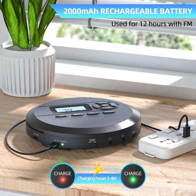 Desobry Portable CD Player with Speakers & FM Transmitter, Black - Image 3