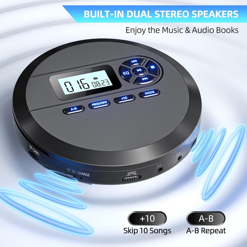 Desobry Portable CD Player with Speakers & FM Transmitter, Black - Image 2