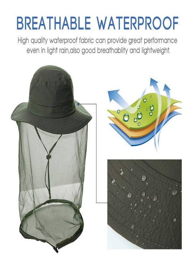 Comhats Net Fly Fishing Hat Summer Sun UV Exploring Men Nylon Bucket Hiking Boating Gardening Veil Hats Army Green - Image 5