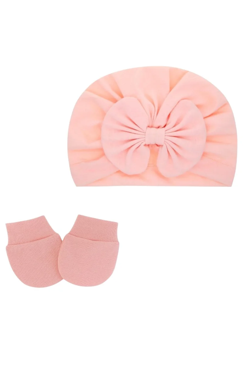 Bambimici Set Of 2 Tinytwist Baby Turban And Mittens Pomelo Pink