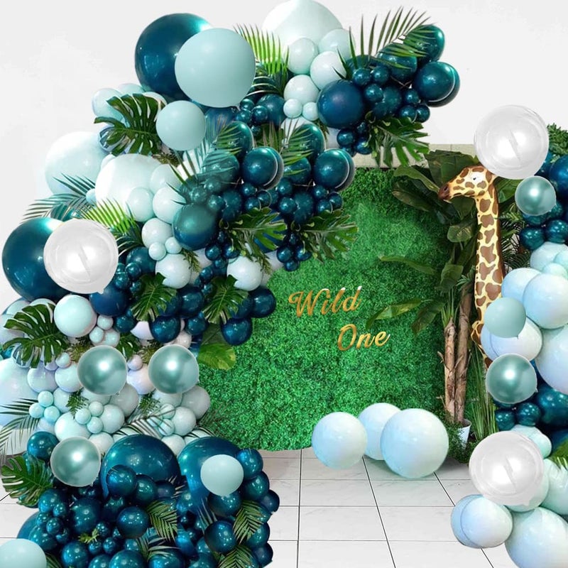 SKEFOLI Dark Teal Balloon Garland Arch Kit for Boys Men Green Jungle Wild One Safari Themed Party Decorations Supplies with Tassel Doublelayer Balloons for Birthday Bridal Baby Shower Dark Teal - Image 3