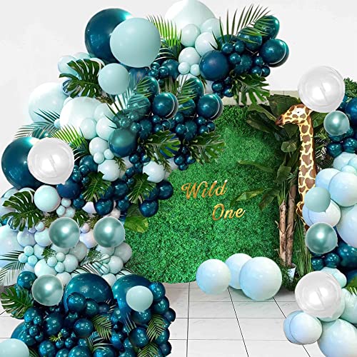 SKEFOLI Dark Teal Balloon Garland Arch Kit for Boys Men Green Jungle Wild One Safari Themed Party Decorations Supplies with Tassel Doublelayer Balloons for Birthday Bridal Baby Shower Dark Teal - Image 1