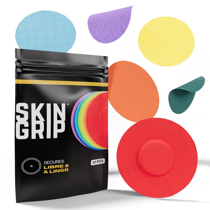 Skin Grip Freestyle Libre 2 Sensor Covers & Lingo CGM â€“ Waterproof and Sweatproof Adhesive for 10-15 Days, Pre-Cut Medical Tape, Continuous Glucose Monitor Patch â€“ 20 Pack, Rainbow Pack - Image 1
