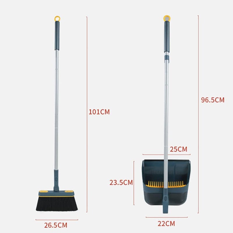 Angju Broom and Dustpan Set for Home, Long Handle Lightweight 180 Degree Rotating Broom Set Indoor, with Cloth Gripper for Kitchen Home Office Lobby Floor Sweeping - Image 2