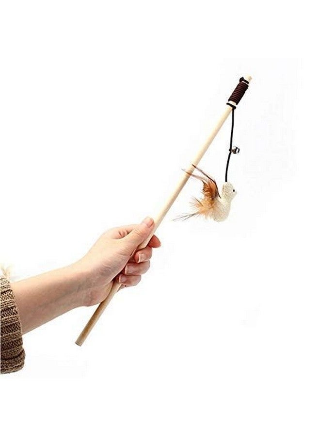Generic 2 In 1 Cat Teaser Stick With Spring Feather, Cat Excitement Deluxe, Jute Mice And Wooden Wand | Engaging Kitten Toys For Interactive Fun (Combo Of 2)  - Image 5