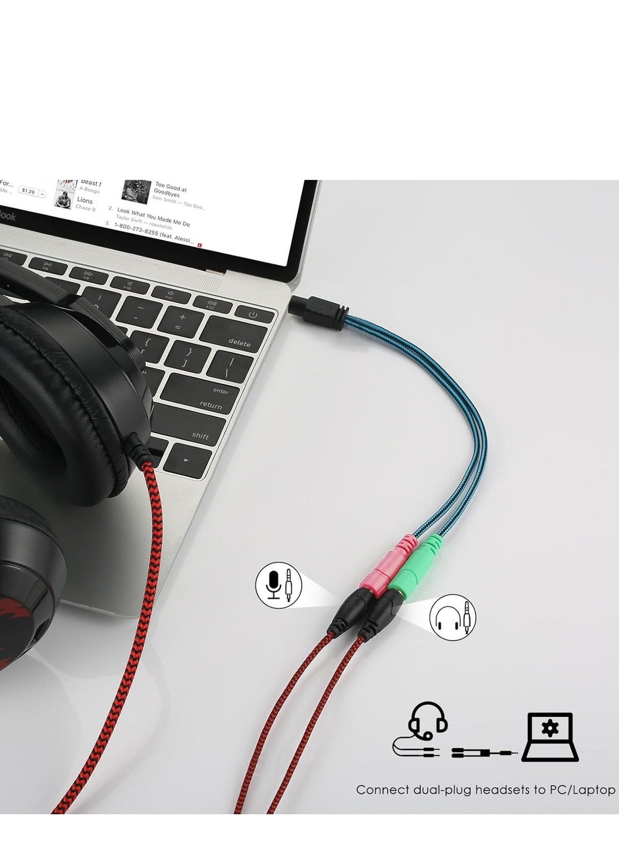 SQNCHN Headphone Mic Splitter, 3.5mm Headset Adapter (Microphone + Audio) 2 TRS Female to TRRS Male CTIA Stereo Jack Y Cable Compatible for Dual-Plug Gaming Headset to Xbox, PS4, Phone, Laptop, PC