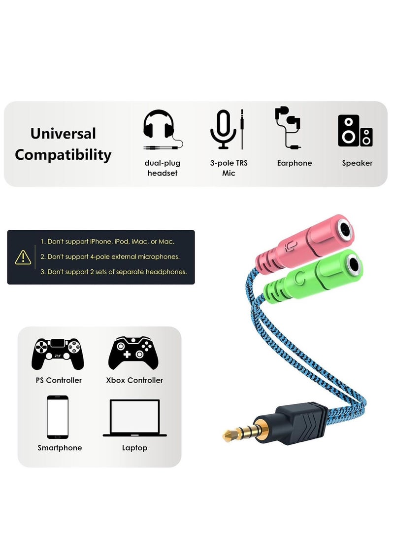 SQNCHN Headphone Mic Splitter, 3.5mm Headset Adapter (Microphone + Audio) 2 TRS Female to TRRS Male CTIA Stereo Jack Y Cable Compatible for Dual-Plug Gaming Headset to Xbox, PS4, Phone, Laptop, PC - Image 4