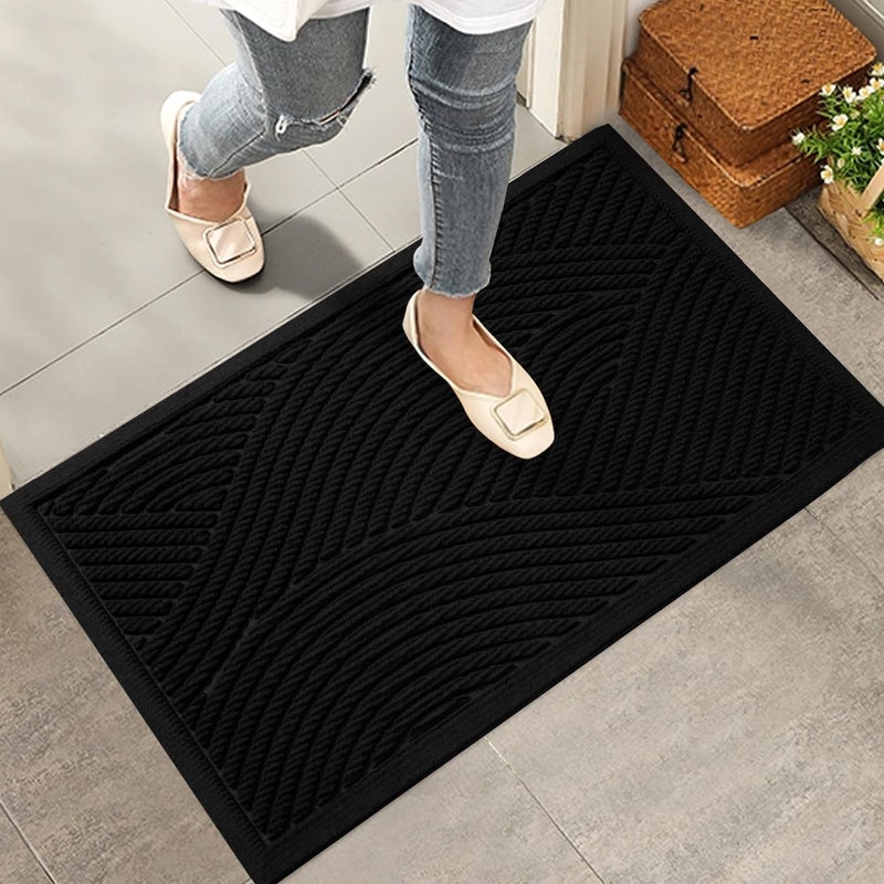 HIYARD Sturdy Front Door Mat Absorbent Muddy Dirt Resist Welcome Door Mats Outdoor Indoor Stain and Fade Resistant NonSlip Backing Entry Mat Low Profile Doormat for Entryway 2917 Black