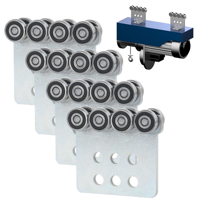 Fuperoo 8 Wheel Trolley Assembly Rollers.Eight Bearing Trolley Assembly.The top of The Trolley has Room for Set Screws, Allowing The use of a 1-5/8" high Strut Channelor Higher Metal Strut Channel. - Image 1